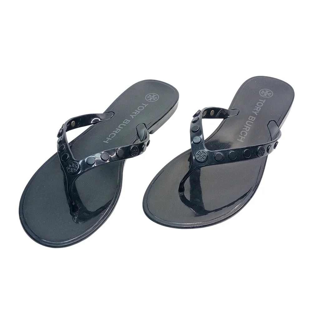 Tory Burch Jelly Studded Flip Flop Women Size 7 Black PVC Thong Sandal